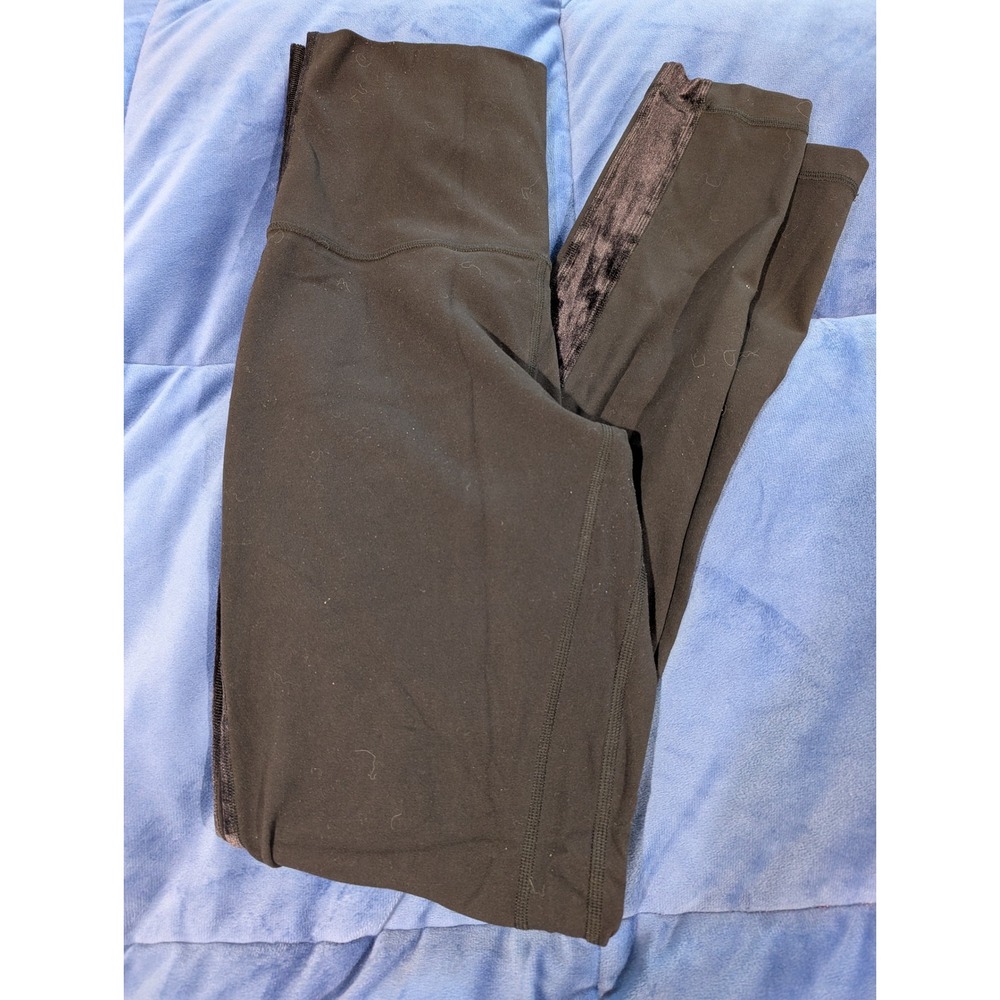 Lululemon Align Pant Women 8 Black Crushed Velvet Side Stripe Super High Rise